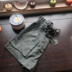 Moss green paper bag shorts